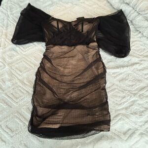 Fashion Nova Black and Gold Ruched Bodycon Mini Dress